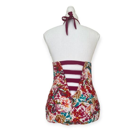 Mossimo Floral One Piece Halter Deep V-neck Open Back - Size M - Picture 2 of 5